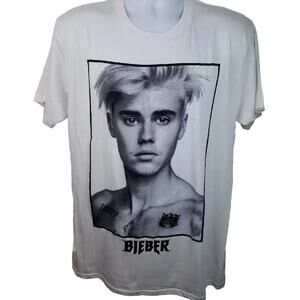 Official Justin Bieber Portrarit Pop Star Singer White Tshirt Size Large